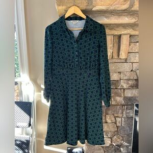 Boden Green and Blue Patterned Long Sleeve Dress